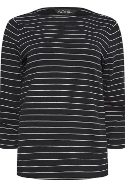 M&Co Womens M&Co Black Stripe Cotton Blend Top