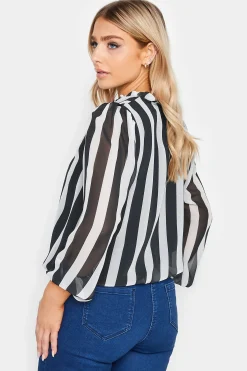 M&Co Womens M&Co Black Stripe Tie Neck Blouse