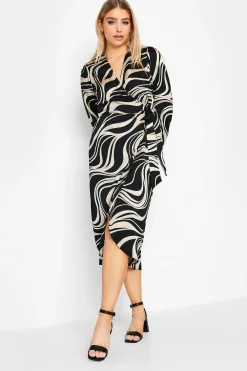 M&Co Womens M&Co Black Swirl Print Midi Wrap Dress