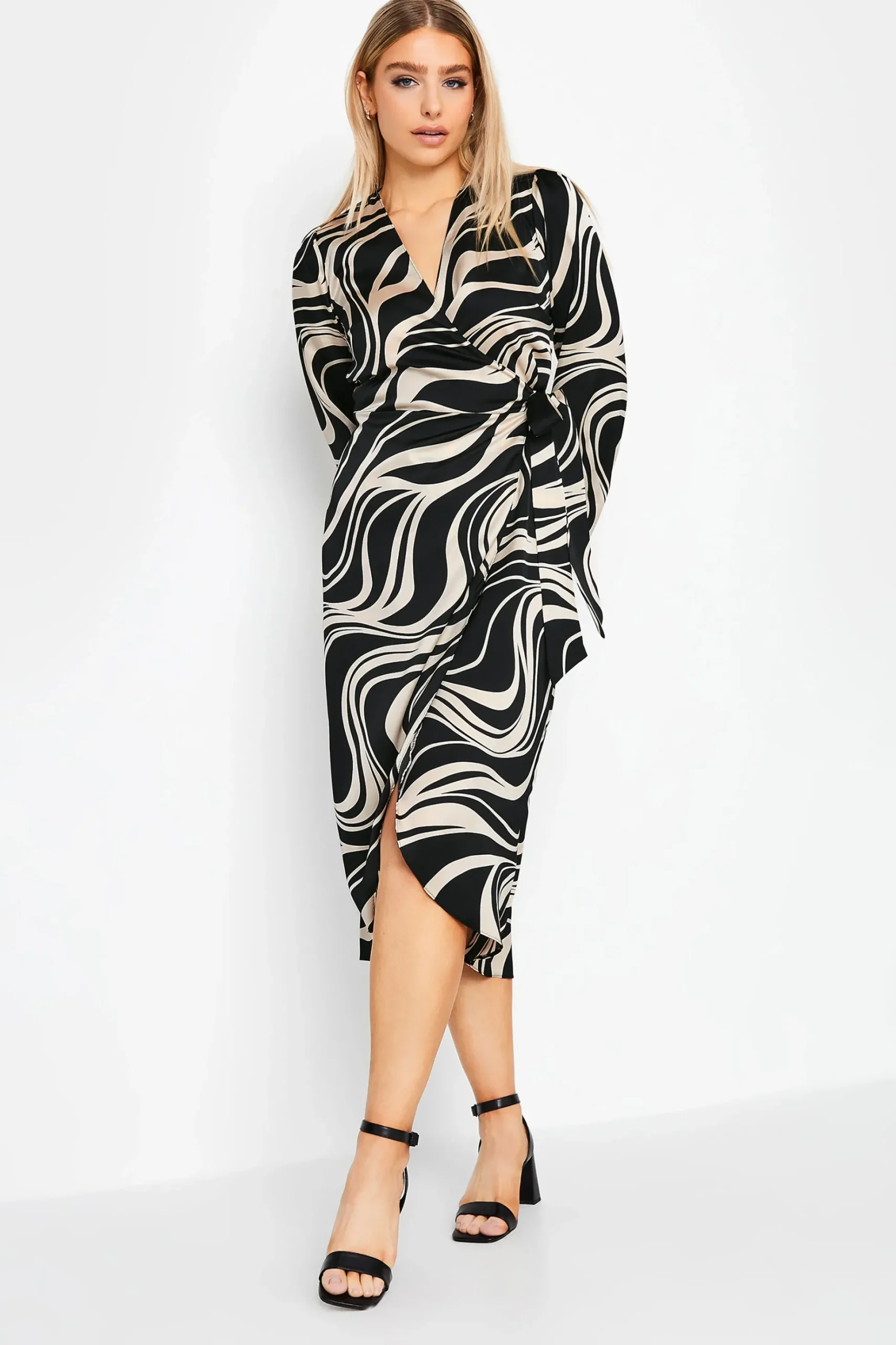 M&Co Womens M&Co Black Swirl Print Midi Wrap Dress