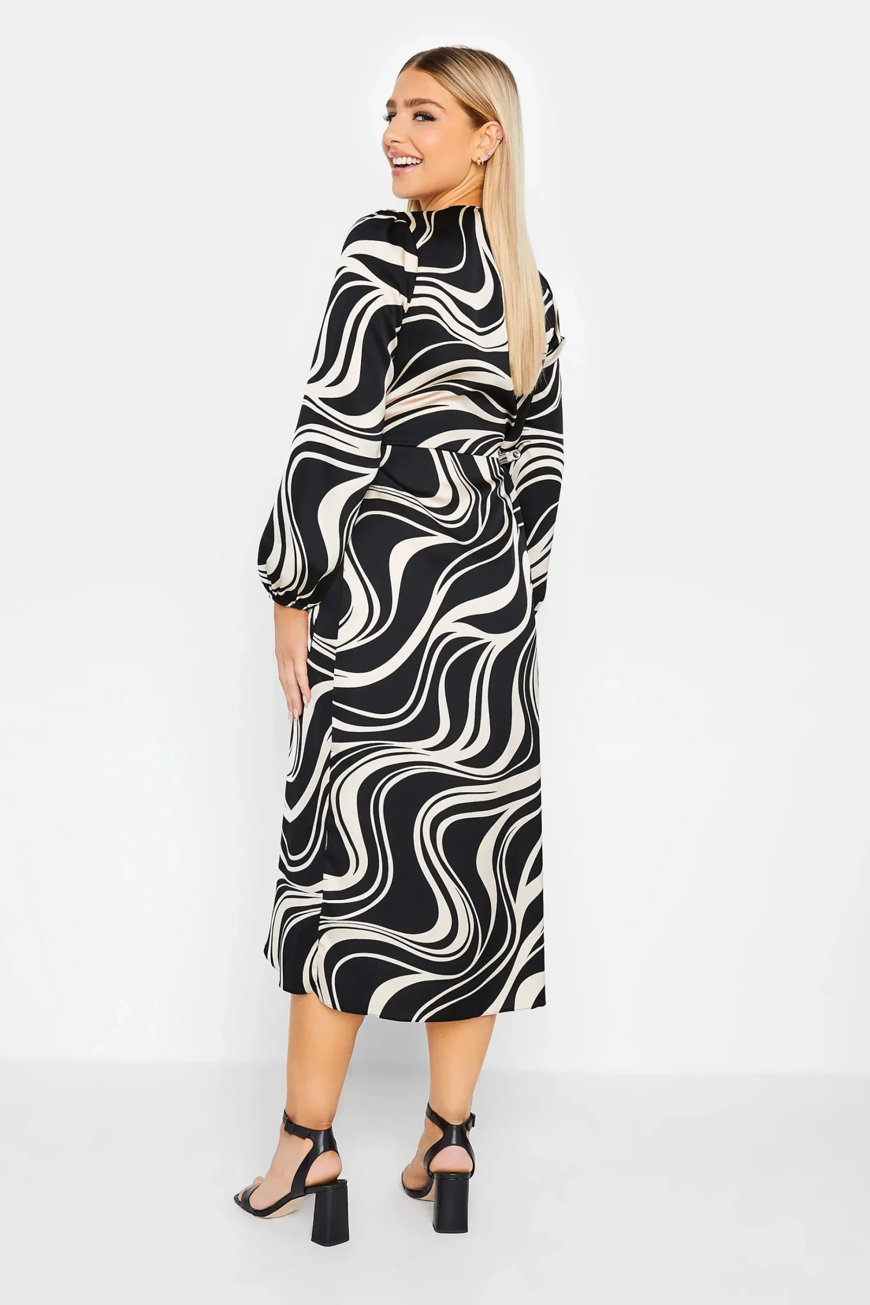 M&Co Womens M&Co Black Swirl Print Midi Wrap Dress