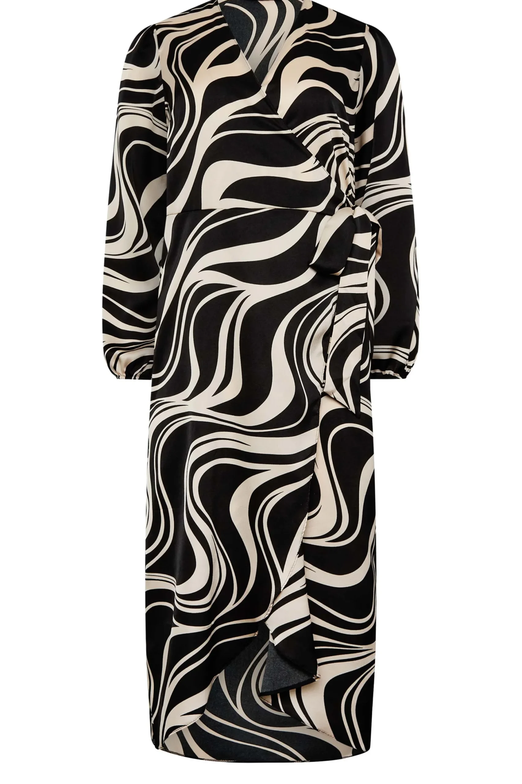 M&Co Womens M&Co Black Swirl Print Midi Wrap Dress