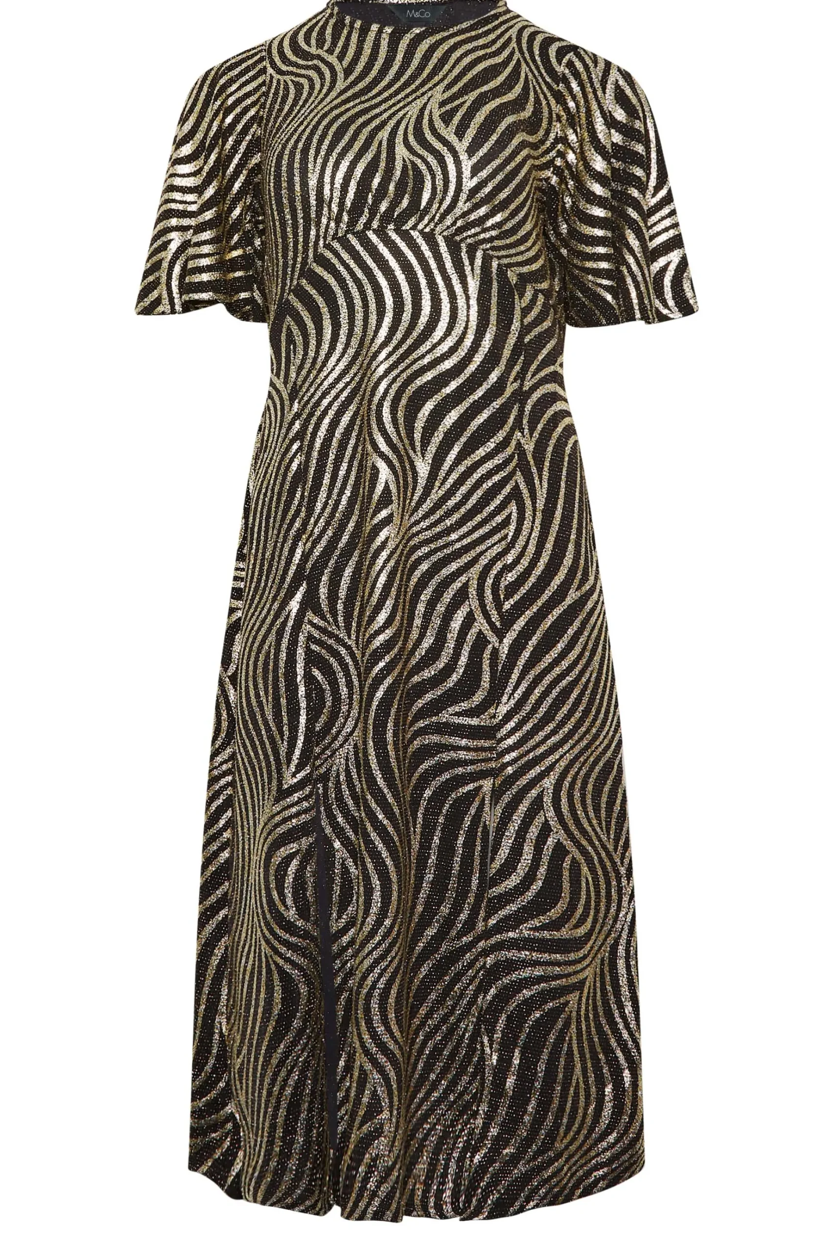 M&Co Womens M&Co Black Swirl Print Angel Sleeve Split Hem Midi Dress