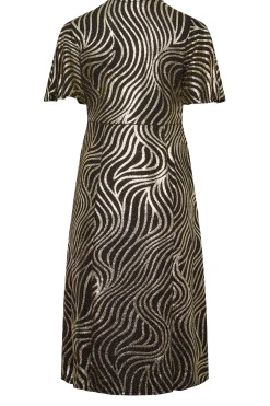 M&Co Womens M&Co Black Swirl Print Angel Sleeve Split Hem Midi Dress