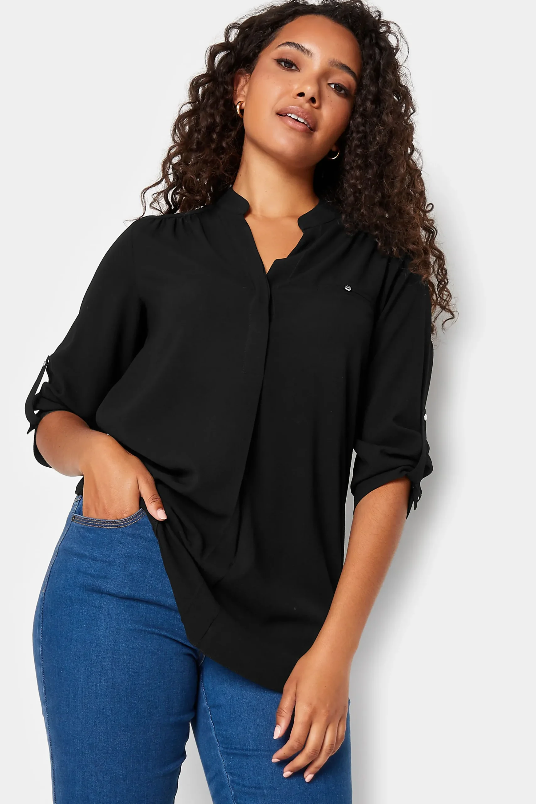 M&Co Womens M&Co Black Tab Sleeve Blouse
