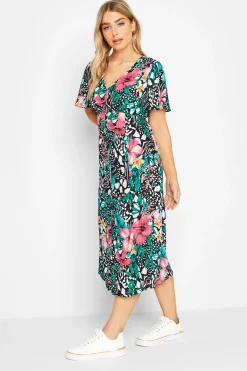 M&Co Womens M&Co Black Tropical Mixed Print Midi Tea Dress