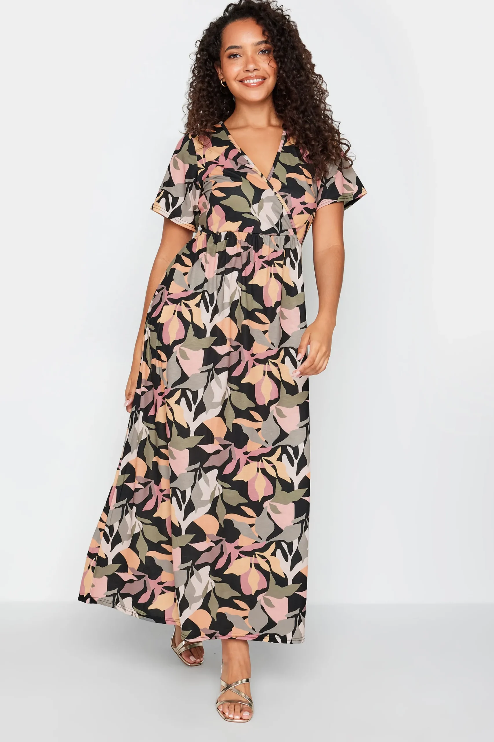 M&Co Womens M&Co Black Tropical Print Maxi Dress