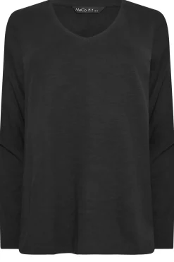 M&Co Womens M&Co Black V-Neck Long Sleeve Cotton Blend T-Shirt