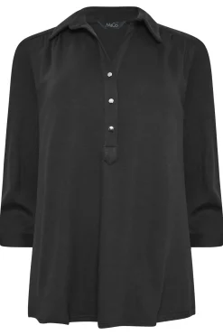 M&Co Womens M&Co Black V-Neck Half Placket Shirt