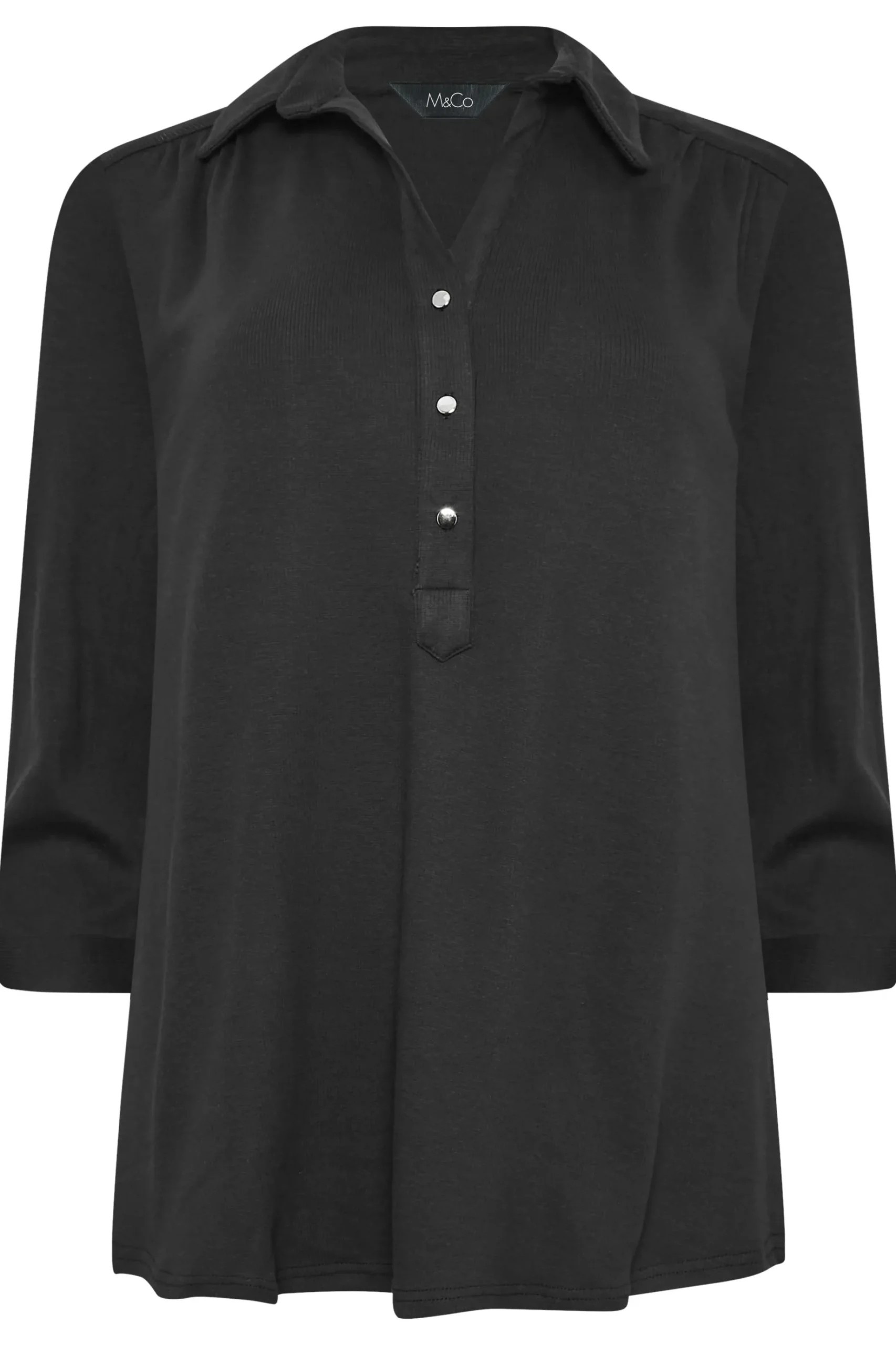 M&Co Womens M&Co Black V-Neck Half Placket Shirt