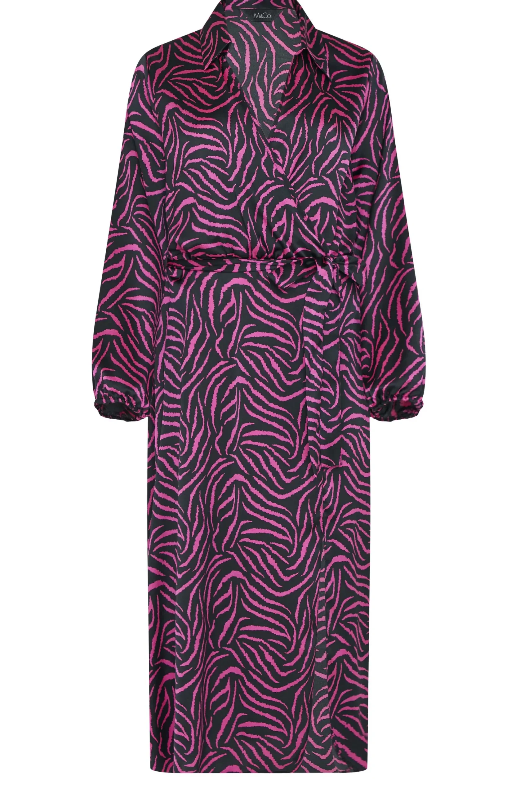 M&Co Womens M&Co Black Zebra Print Tie Belt Wrap Dress