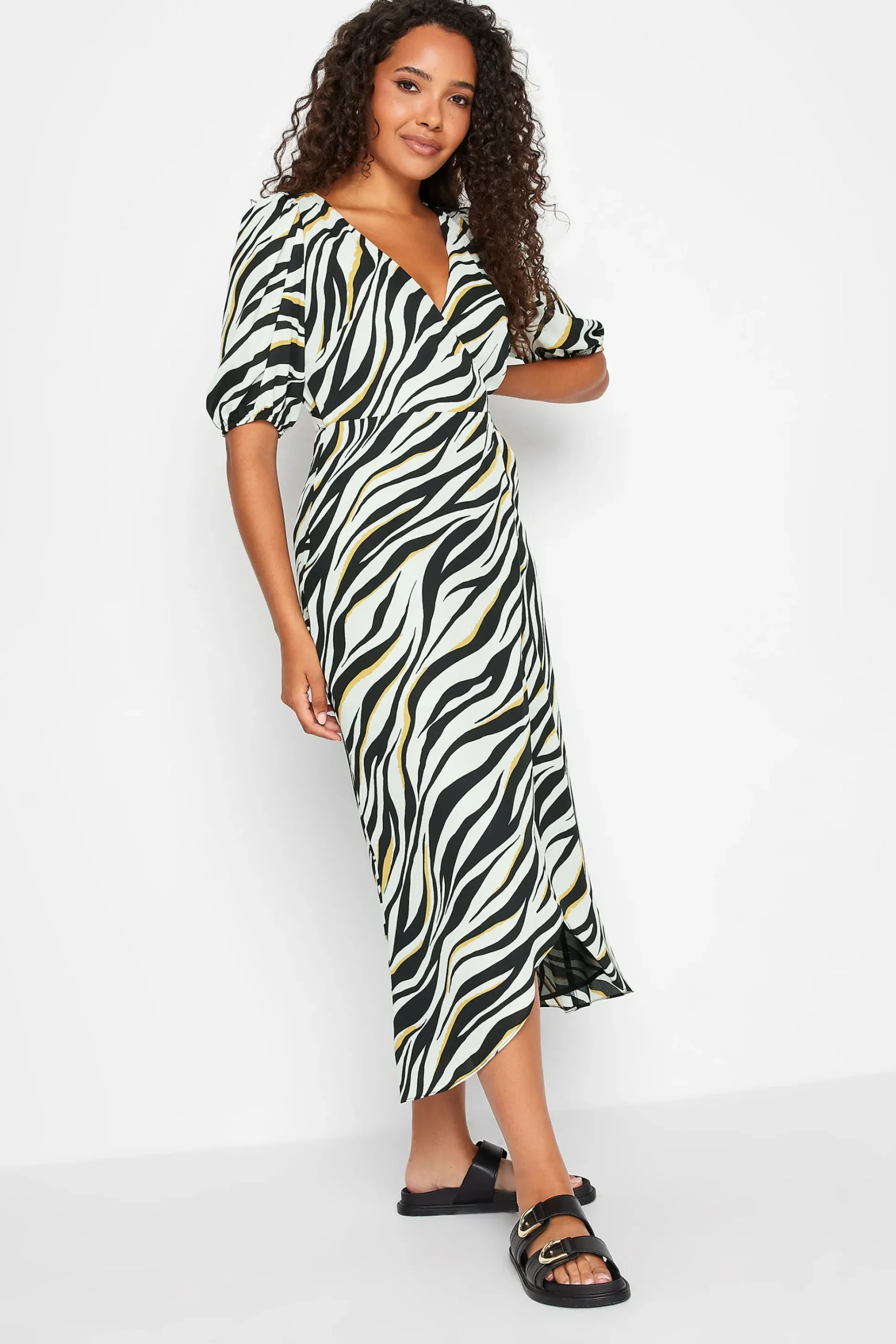 M&Co Womens M&Co Black Zebra Print Wrap Dress