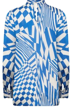 M&Co Womens M&Co Blue Abstract Print High Neck Satin Blouse