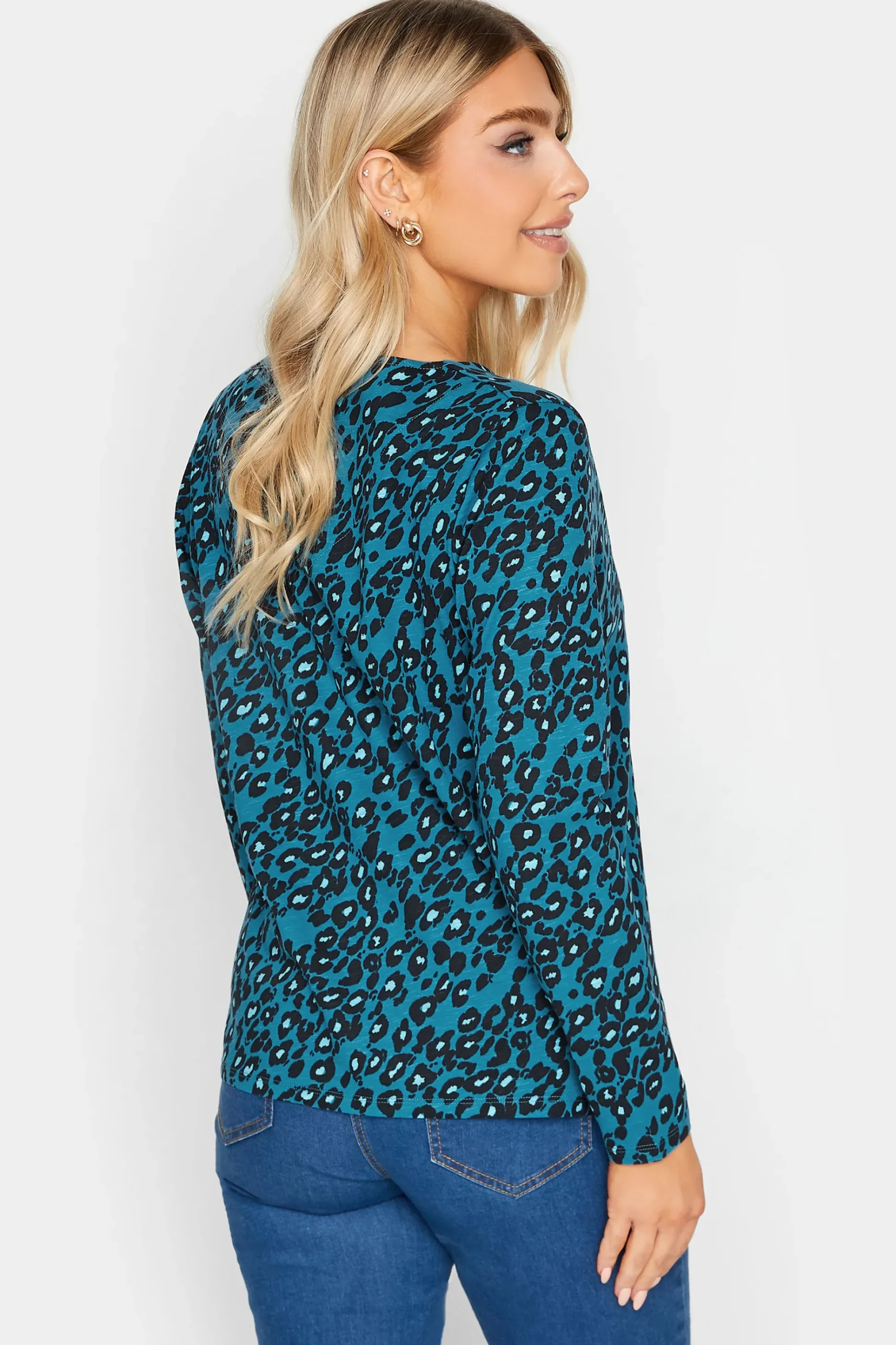 M&Co Womens M&Co Blue Animal Print Notch Neck Cotton T-Shirt