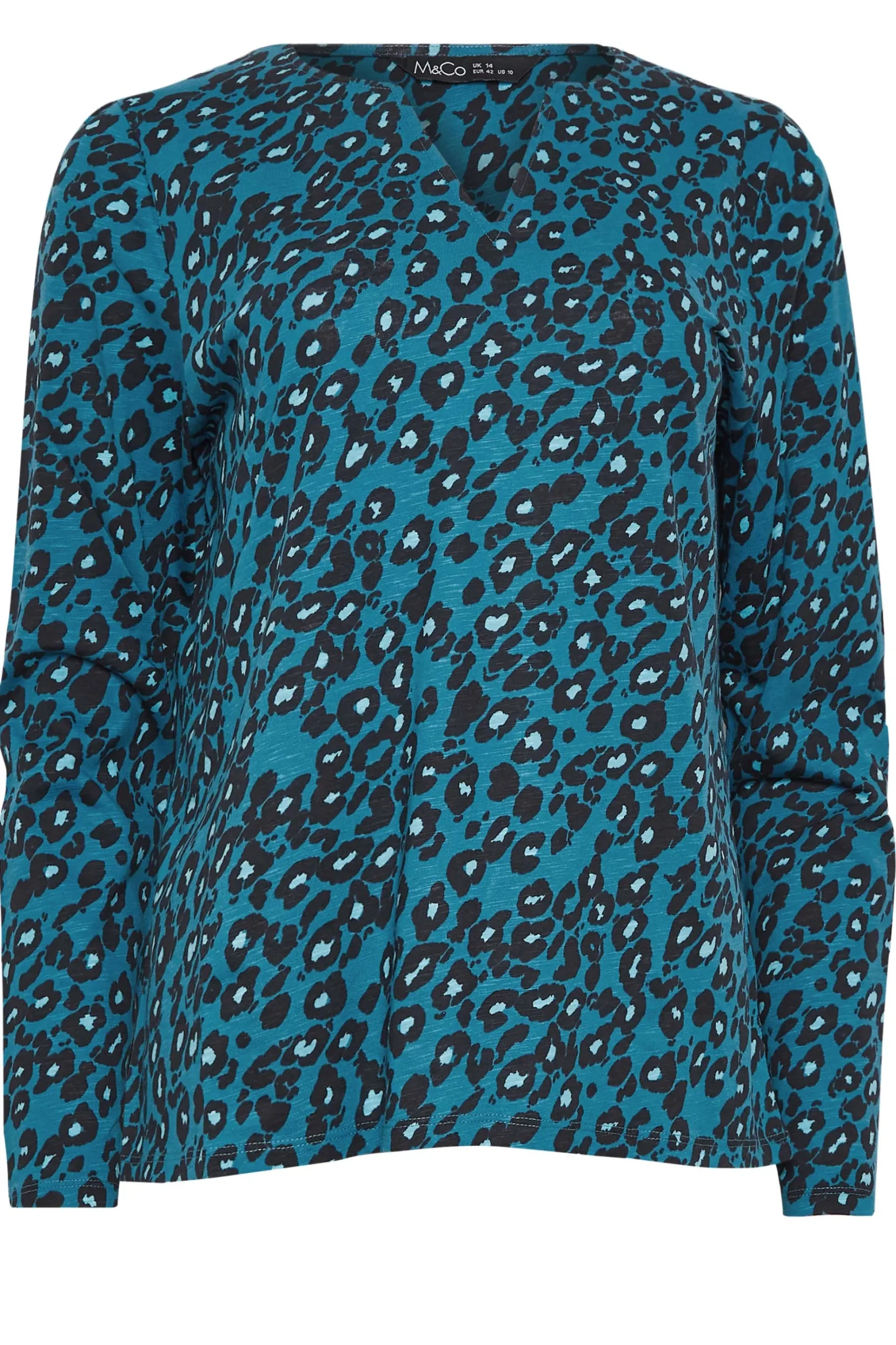 M&Co Womens M&Co Blue Animal Print Notch Neck Cotton T-Shirt
