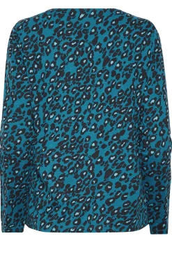 M&Co Womens M&Co Blue Animal Print Notch Neck Cotton T-Shirt