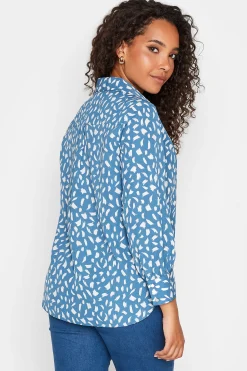 M&Co Womens M&Co Blue Brush Stroke Print Half Placket Shirt
