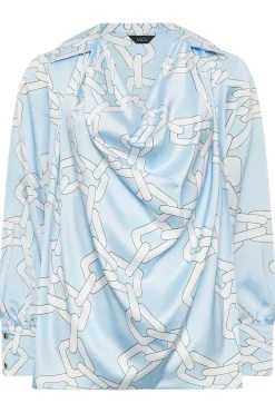 M&Co Womens M&Co Blue Chain Print Cowl Neck Satin Blouse