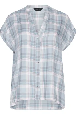 M&Co Womens M&Co Blue Check Grown On Sleeve Shirt