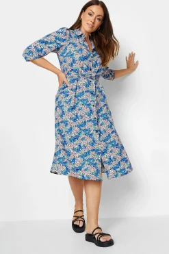 M&Co Womens M&Co Blue Ditsy Floral Tie Belt Dress