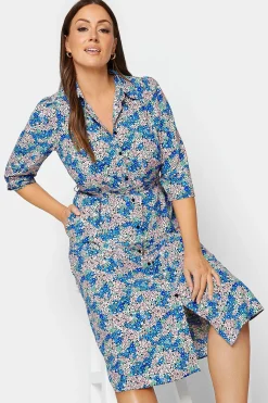 M&Co Womens M&Co Blue Ditsy Floral Tie Belt Dress