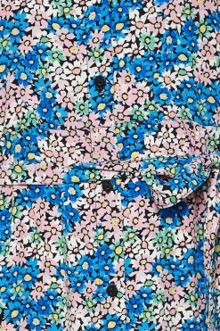M&Co Womens M&Co Blue Ditsy Floral Tie Belt Dress