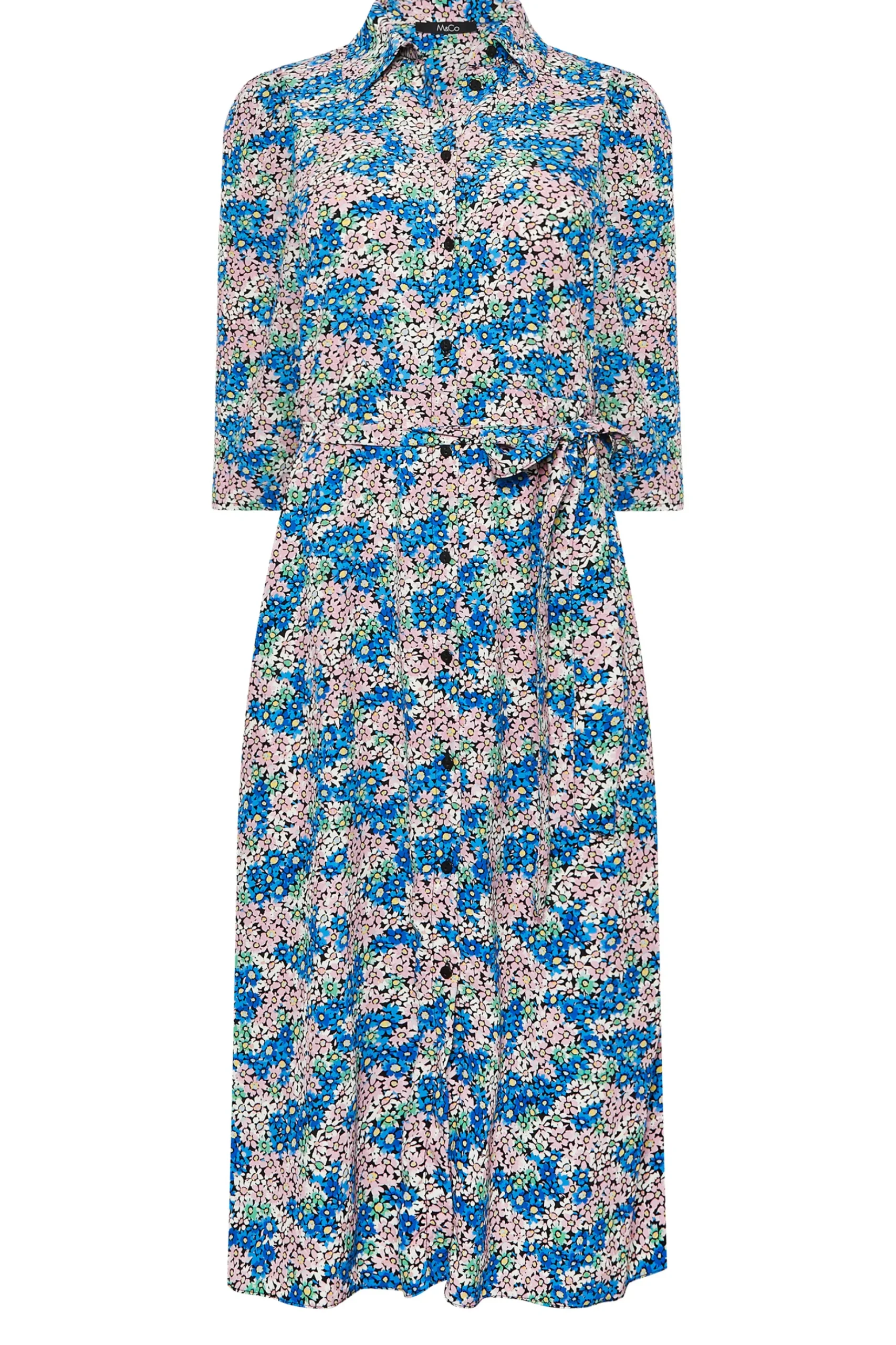 M&Co Womens M&Co Blue Ditsy Floral Tie Belt Dress