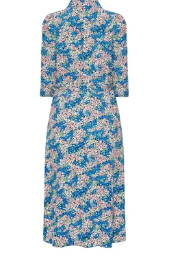 M&Co Womens M&Co Blue Ditsy Floral Tie Belt Dress