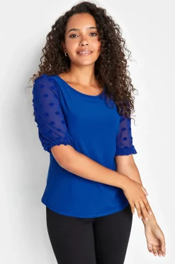 M&Co Womens M&Co Blue Dobby Sleeve Blouse