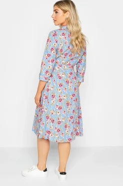 M&Co Womens M&Co Blue Floral Print Tie Waist Shirt Dress
