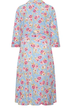 M&Co Womens M&Co Blue Floral Print Tie Waist Shirt Dress