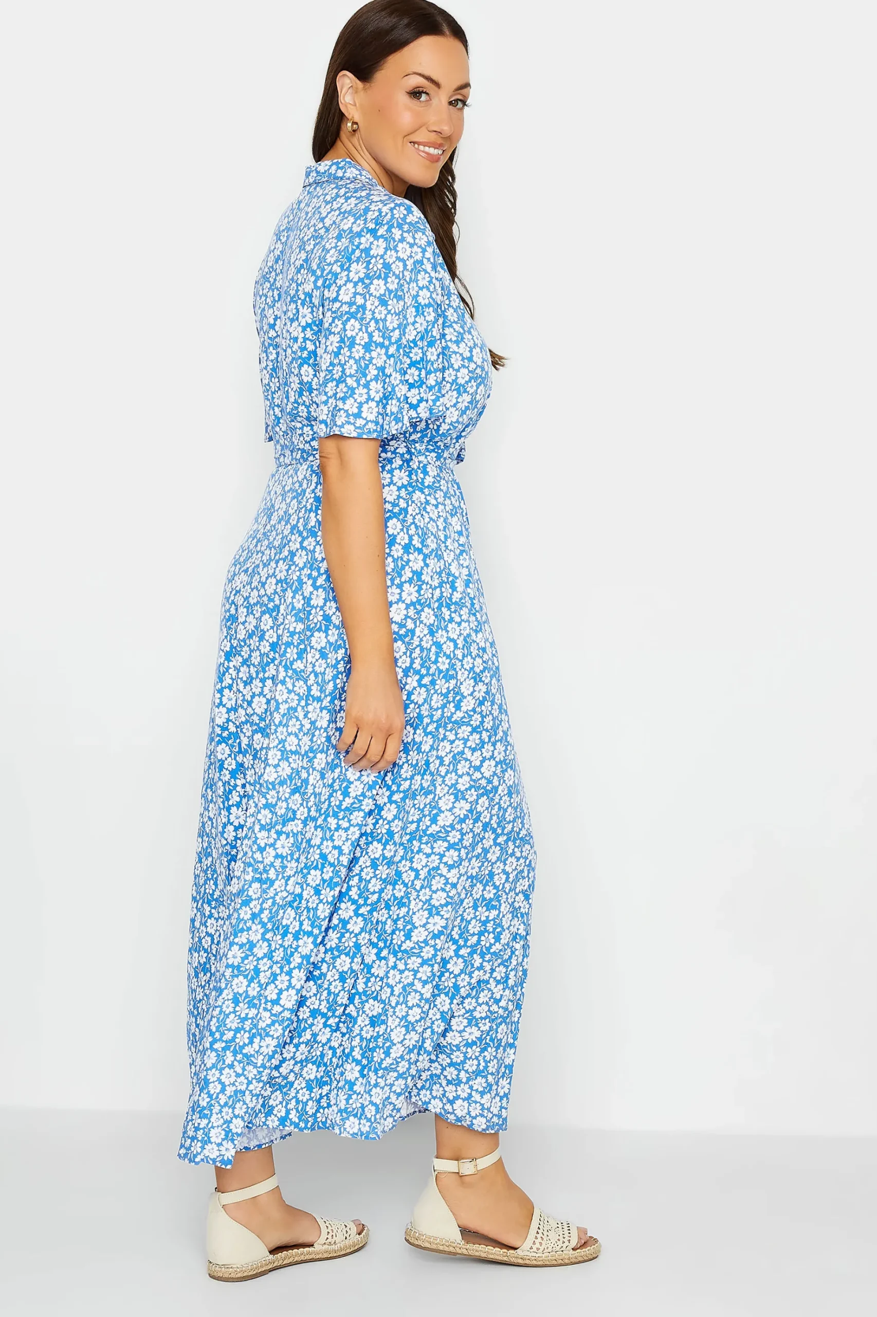 M&Co Womens M&Co Blue Floral Print Maxi Shirt Dress