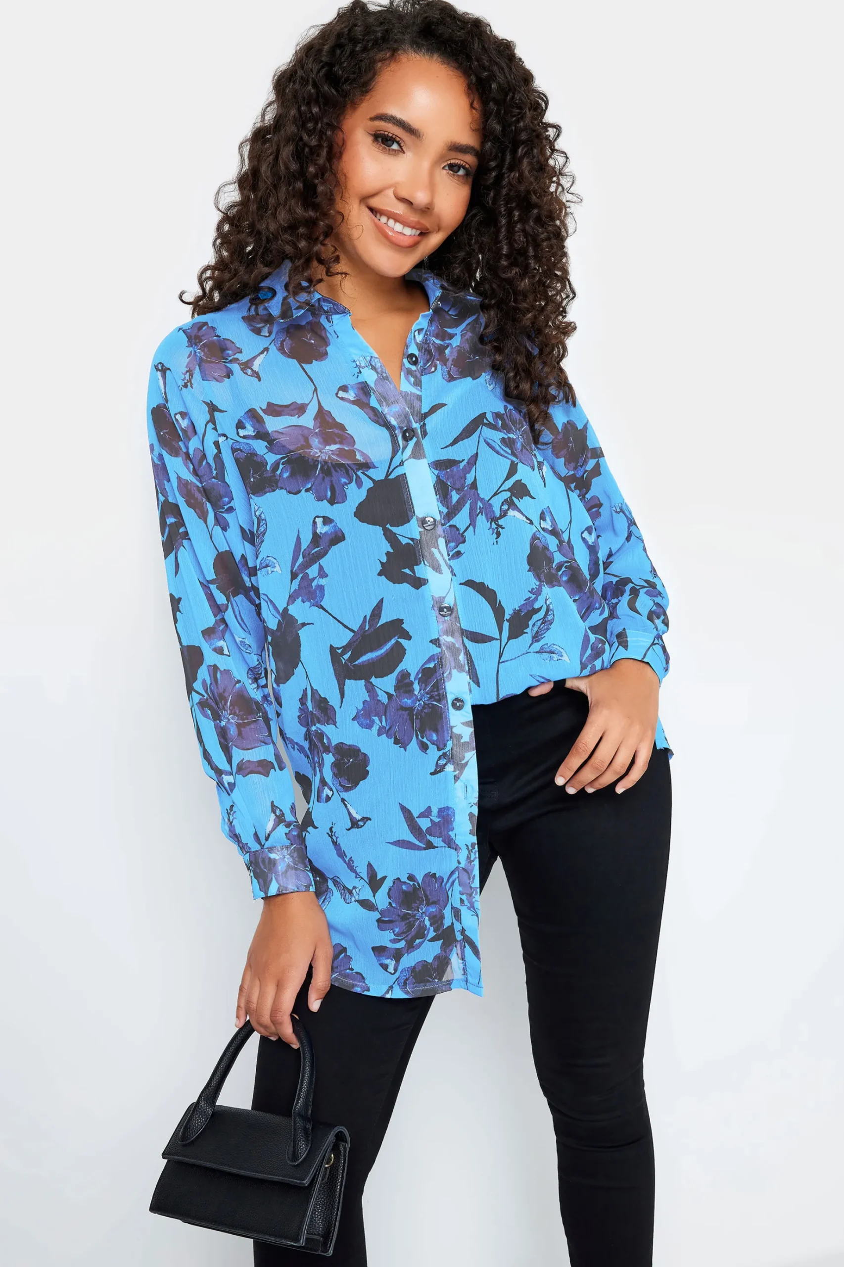 M&Co Womens M&Co Blue Floral Print Longline Shirt