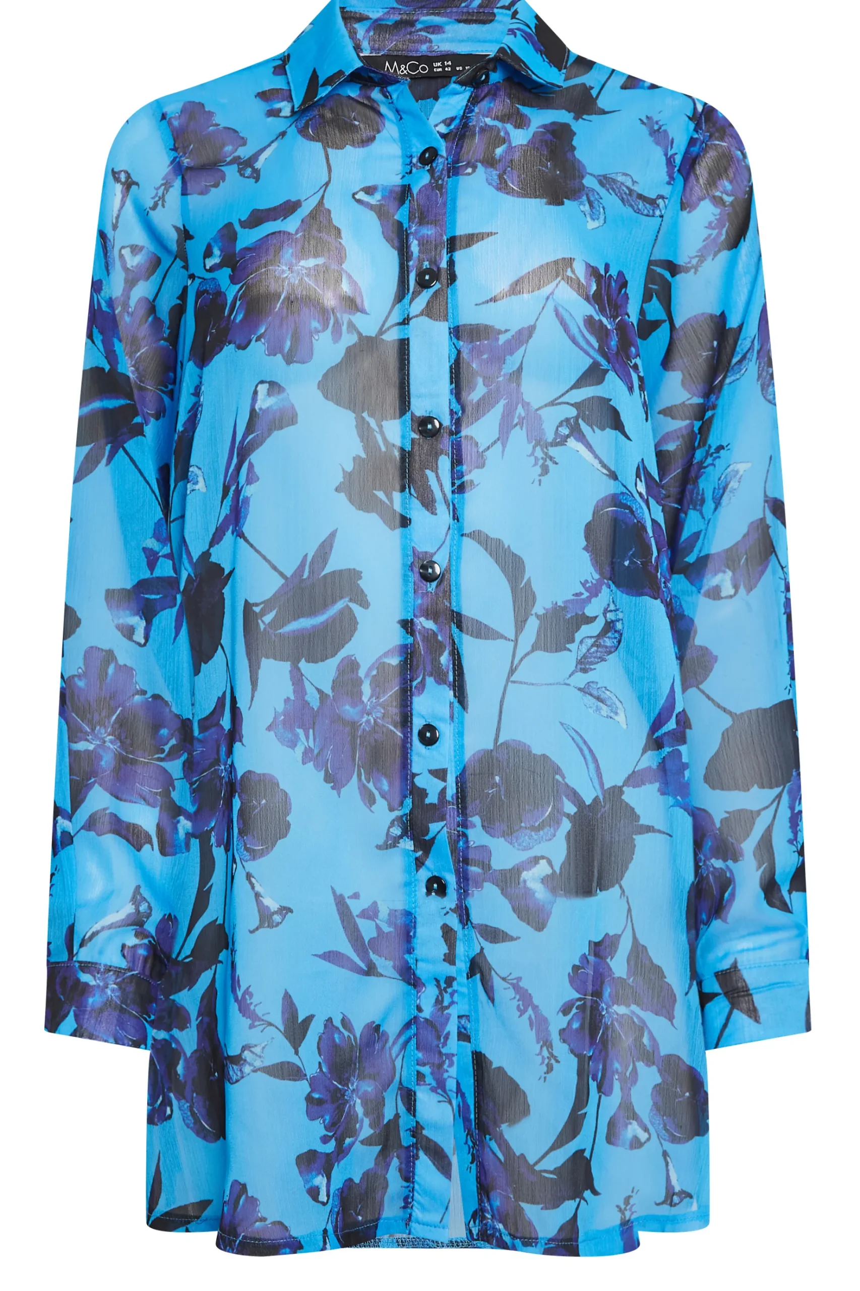 M&Co Womens M&Co Blue Floral Print Longline Shirt