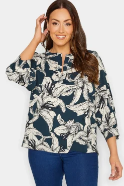 M&Co Womens M&Co Blue Floral Print 3/4 Sleeve Blouse