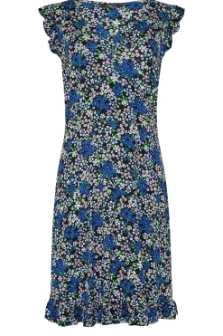 M&Co Womens M&Co Blue Floral Print Frill Sleeve Mini Dress