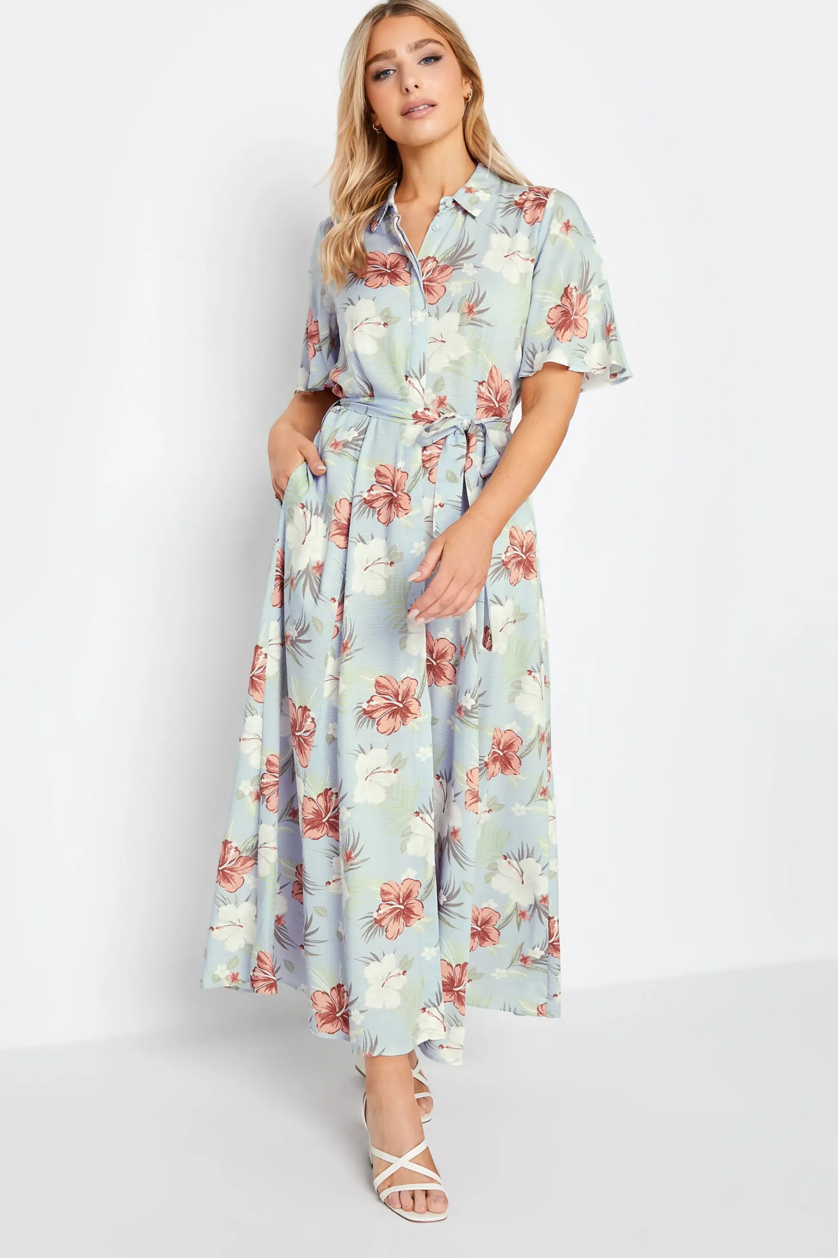 M&Co Womens M&Co Blue Floral Print Shirt Dress