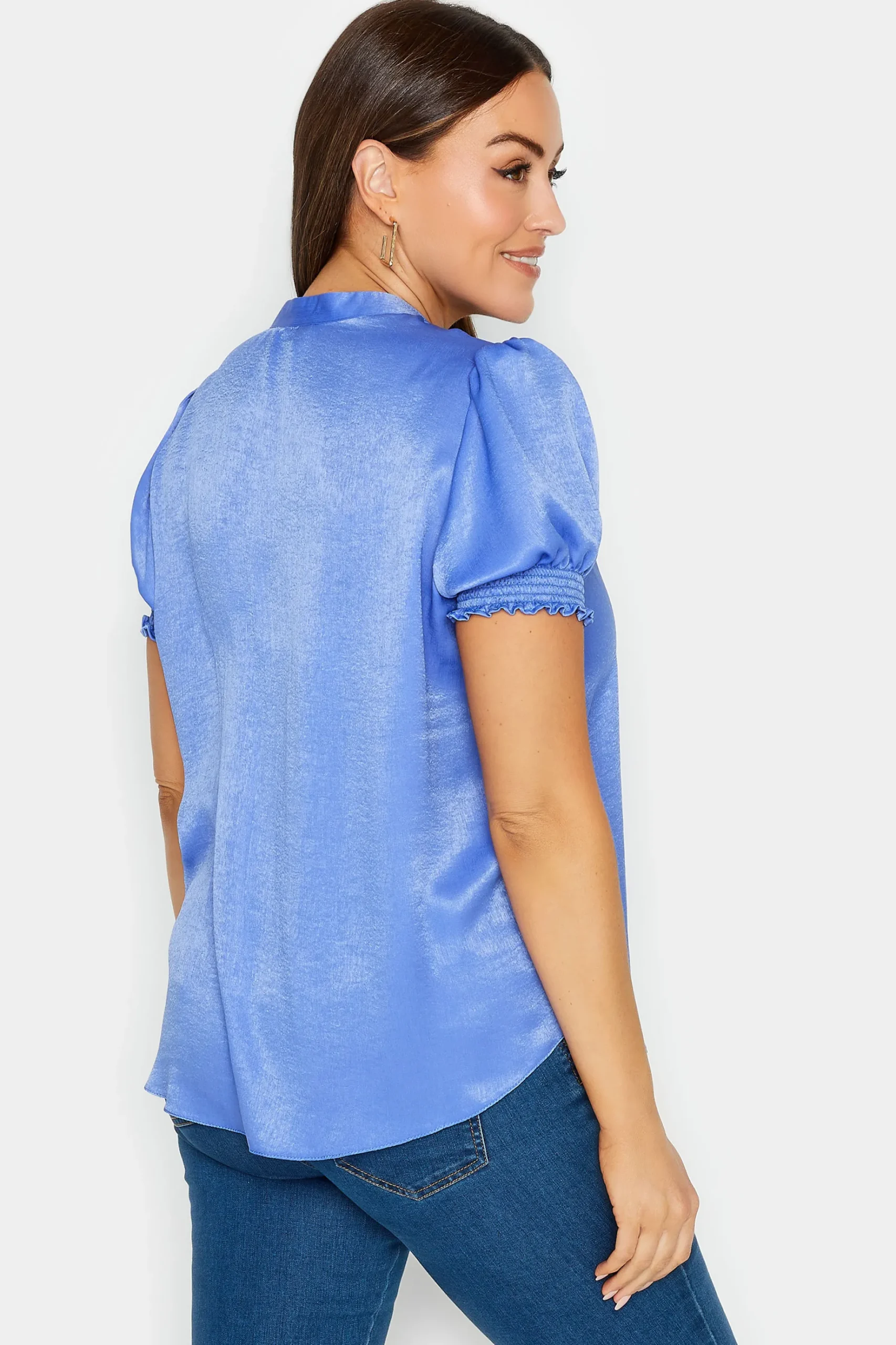 M&Co Womens M&Co Blue Frill Satin Blouse