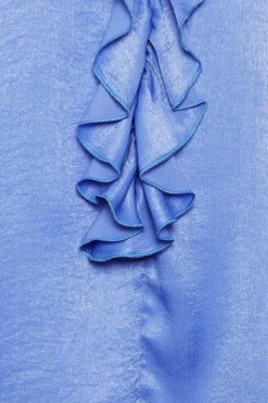 M&Co Womens M&Co Blue Frill Satin Blouse
