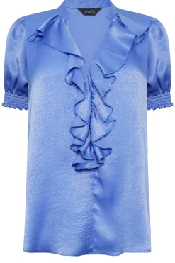 M&Co Womens M&Co Blue Frill Satin Blouse