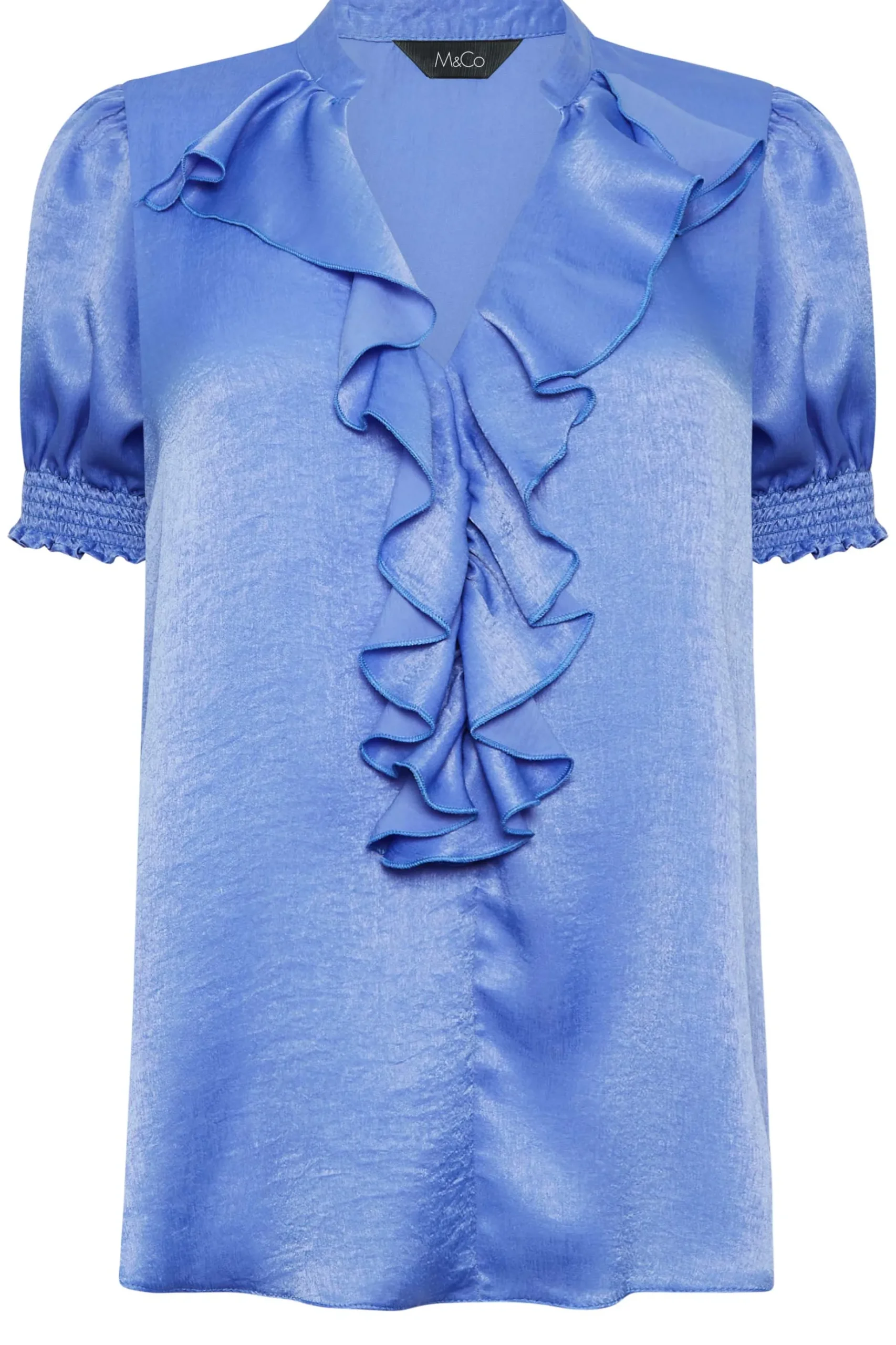 M&Co Womens M&Co Blue Frill Satin Blouse