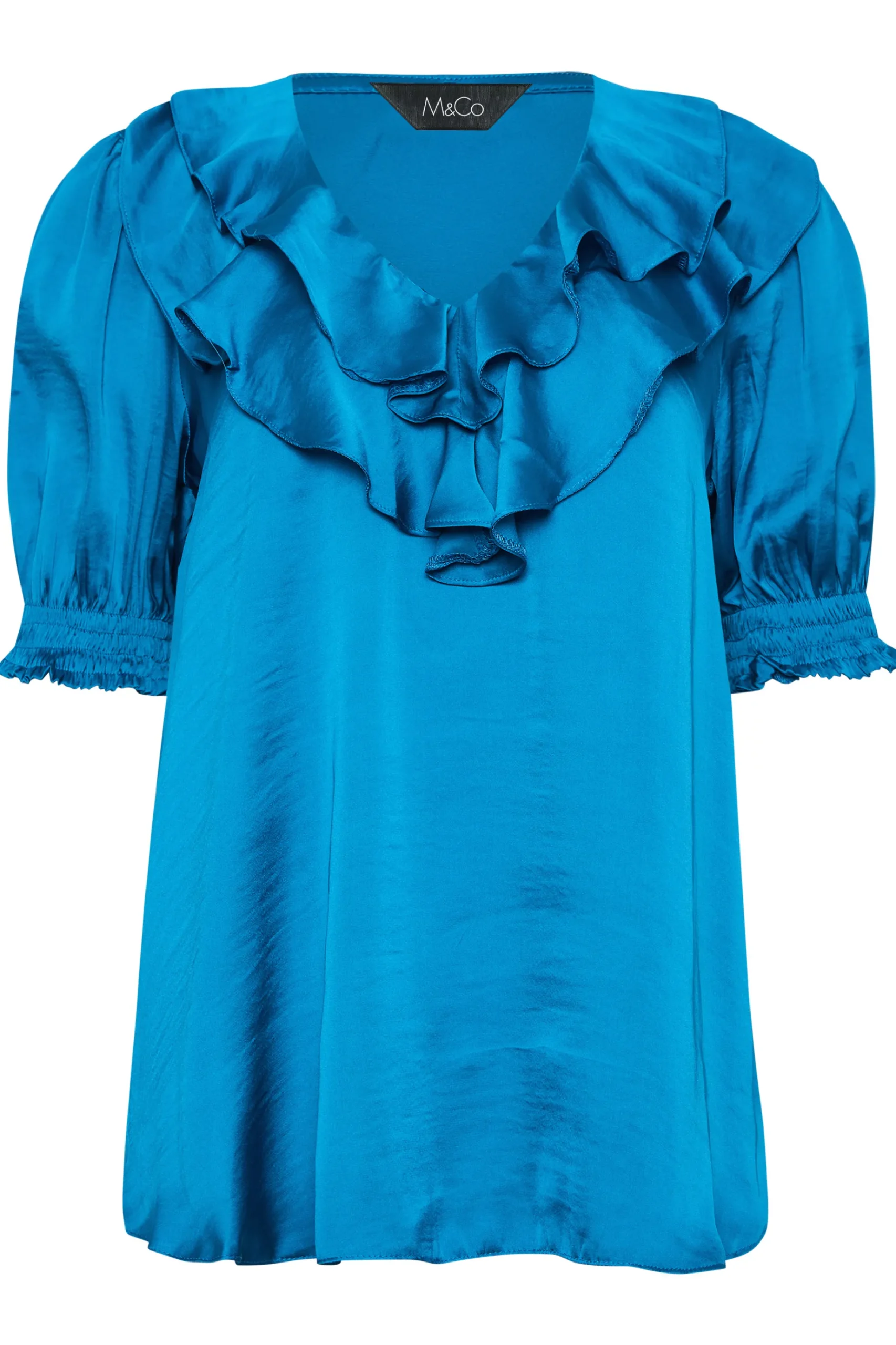 M&Co Womens M&Co Blue Frill Front Satin Blouse