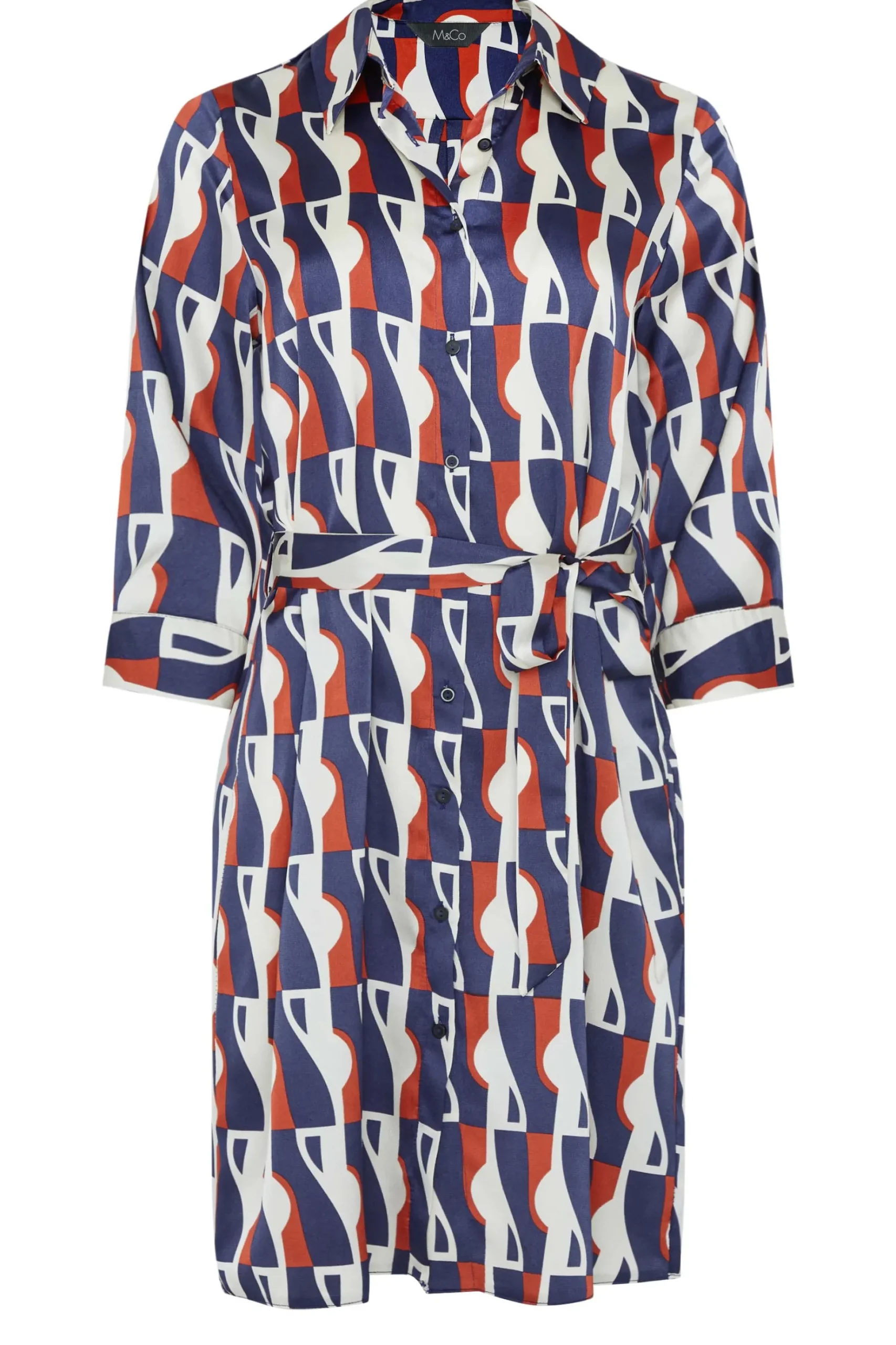 M&Co Womens M&Co Blue Geometric Print Satin Shirt Dress