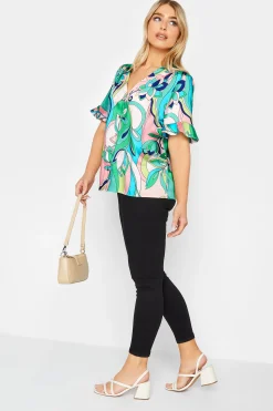 M&Co Womens M&Co Blue Geometric Print Satin Blouse