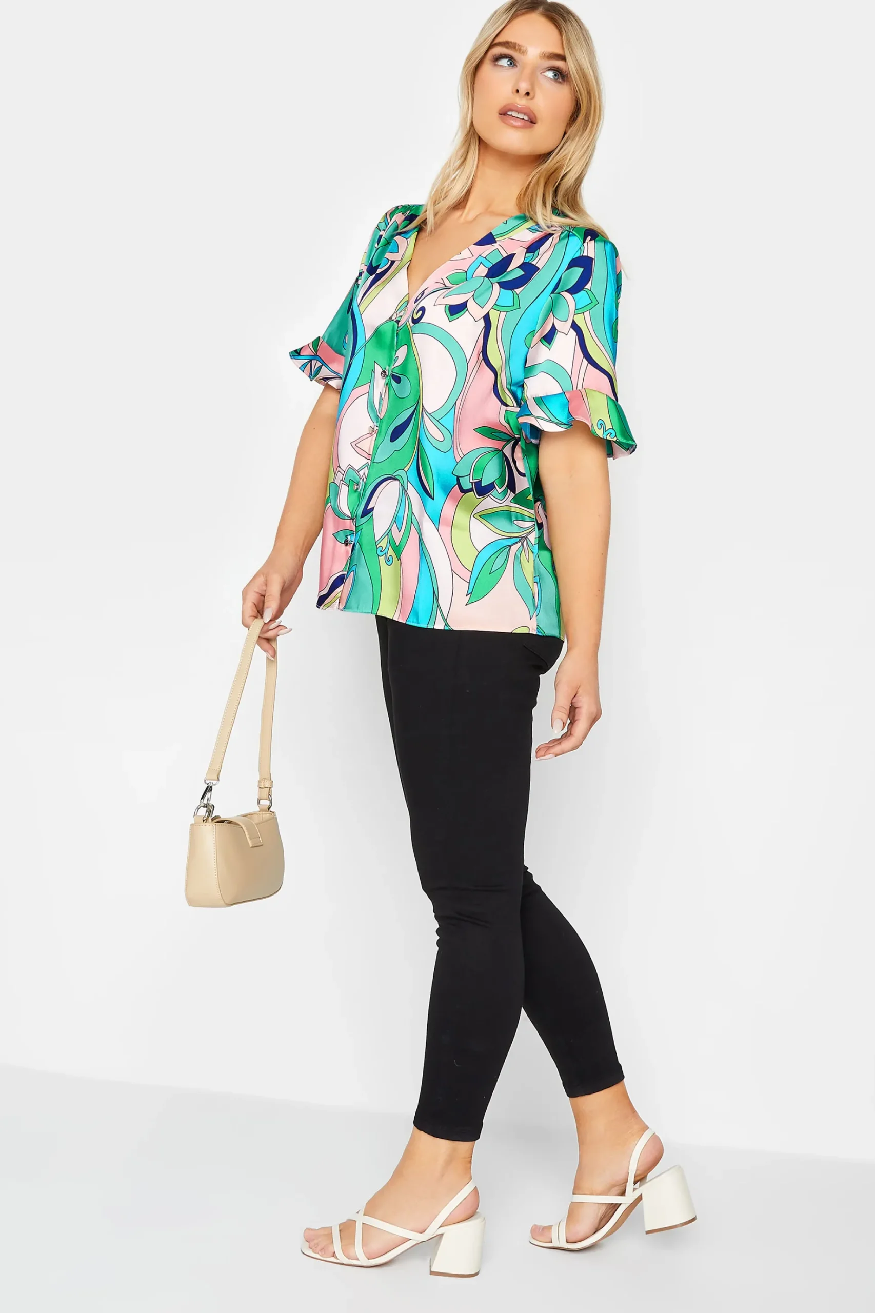 M&Co Womens M&Co Blue Geometric Print Satin Blouse