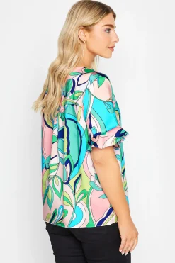 M&Co Womens M&Co Blue Geometric Print Satin Blouse