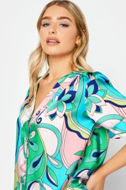 M&Co Womens M&Co Blue Geometric Print Satin Blouse