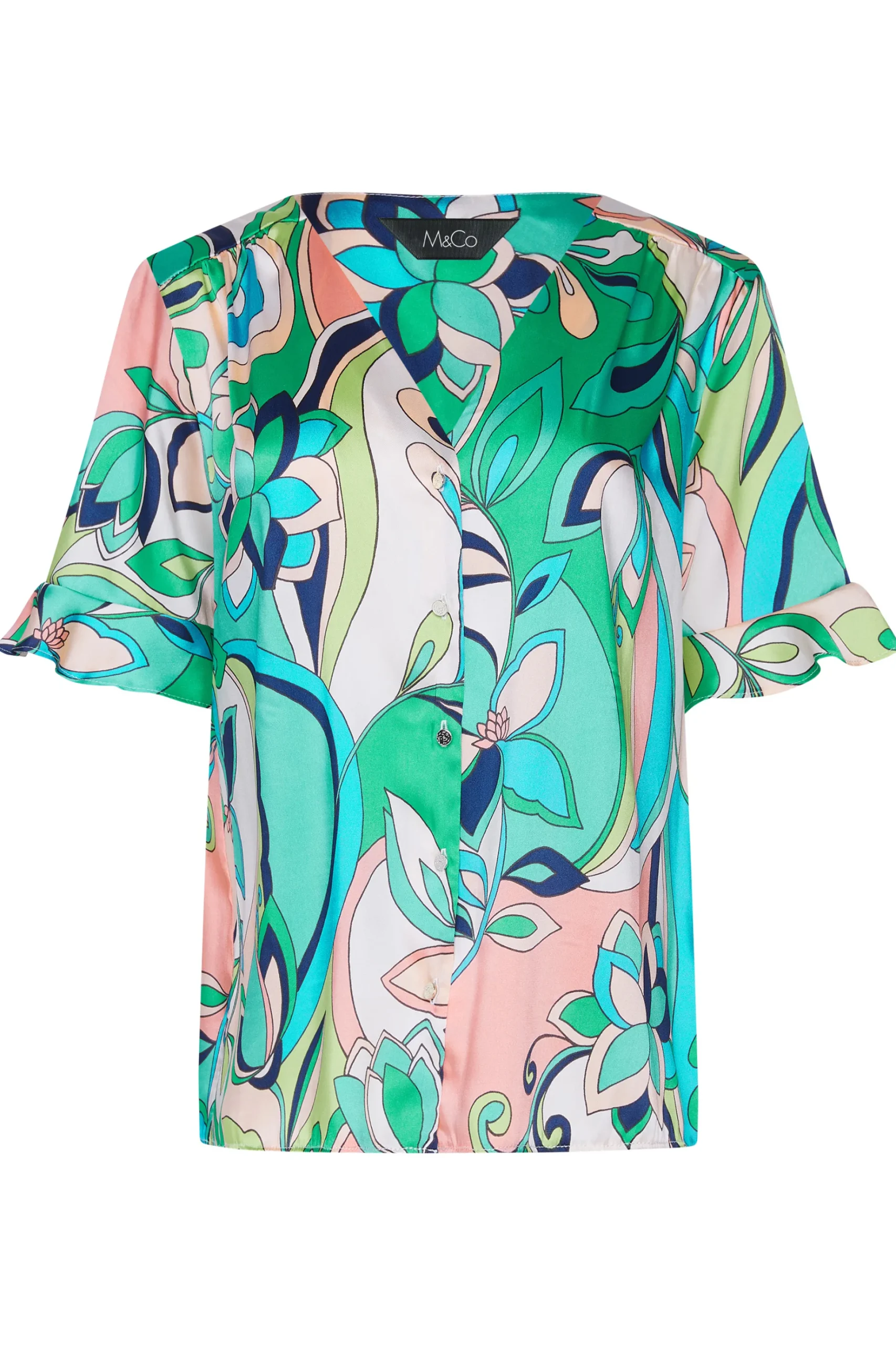 M&Co Womens M&Co Blue Geometric Print Satin Blouse
