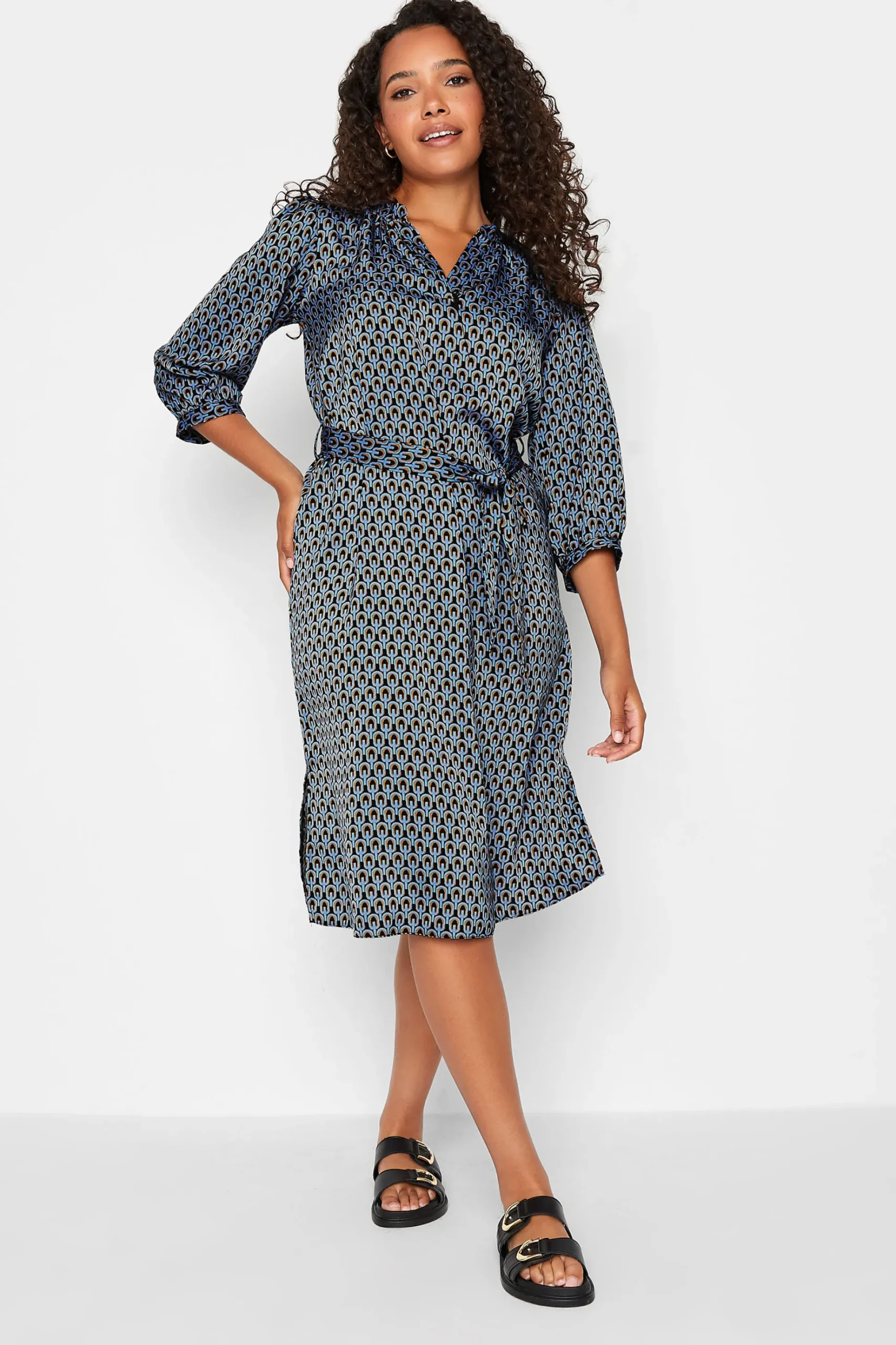 M&Co Womens M&Co Blue Geometric Print Tunic Dress