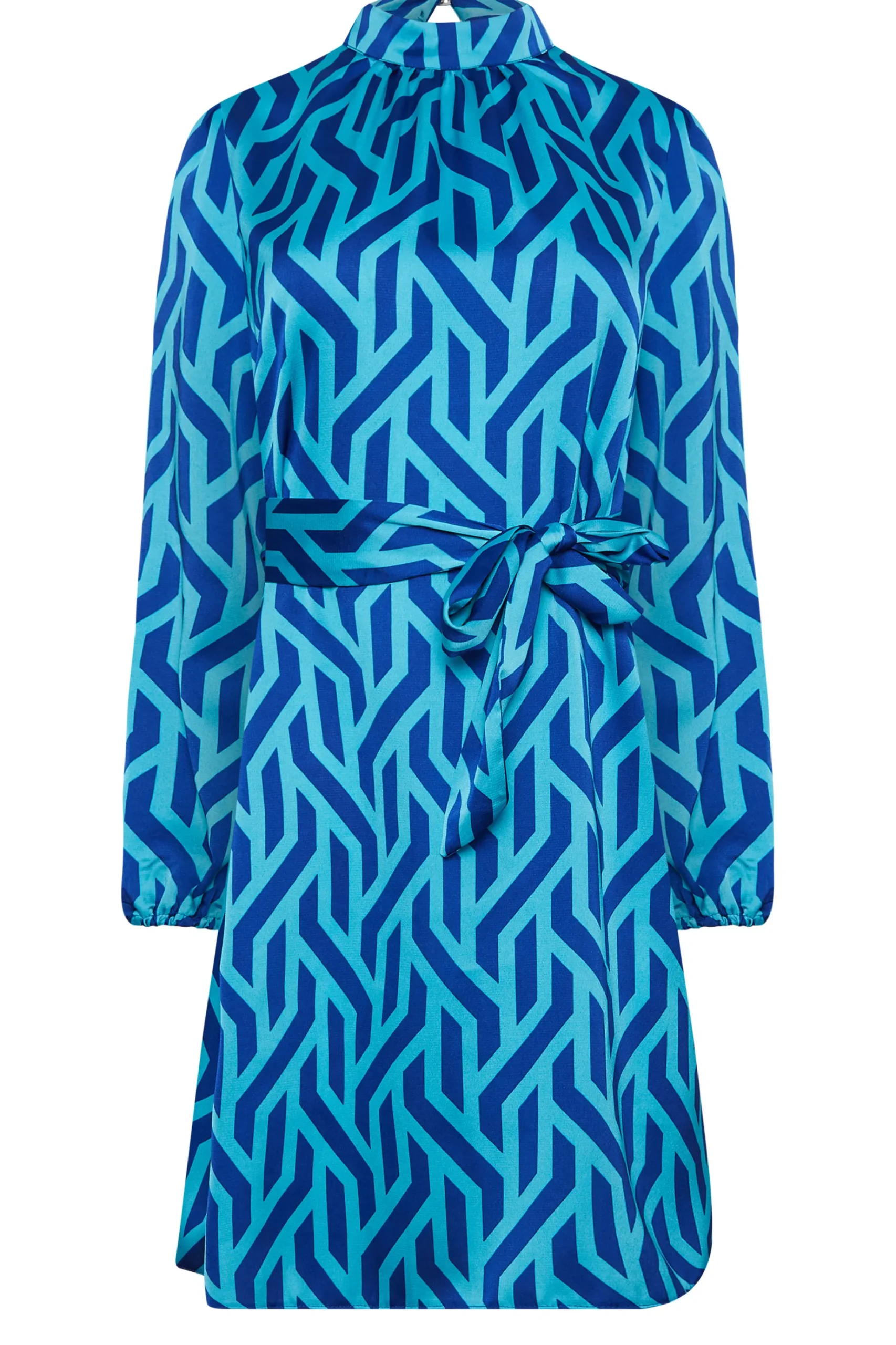 M&Co Womens M&Co Blue Geometric Print Satin Tunic Blouse